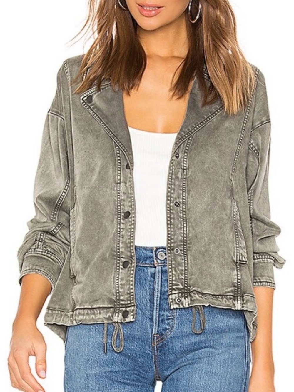 Splendid Moto style Washed Olive greenish Gray Utility Jacket - Women XS soft